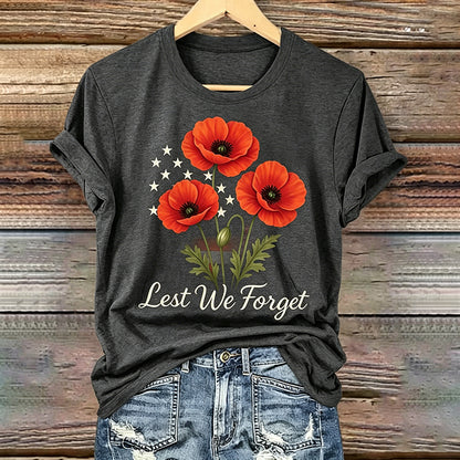 Women's Memorial Day Poppy Art Printed T-Shirt