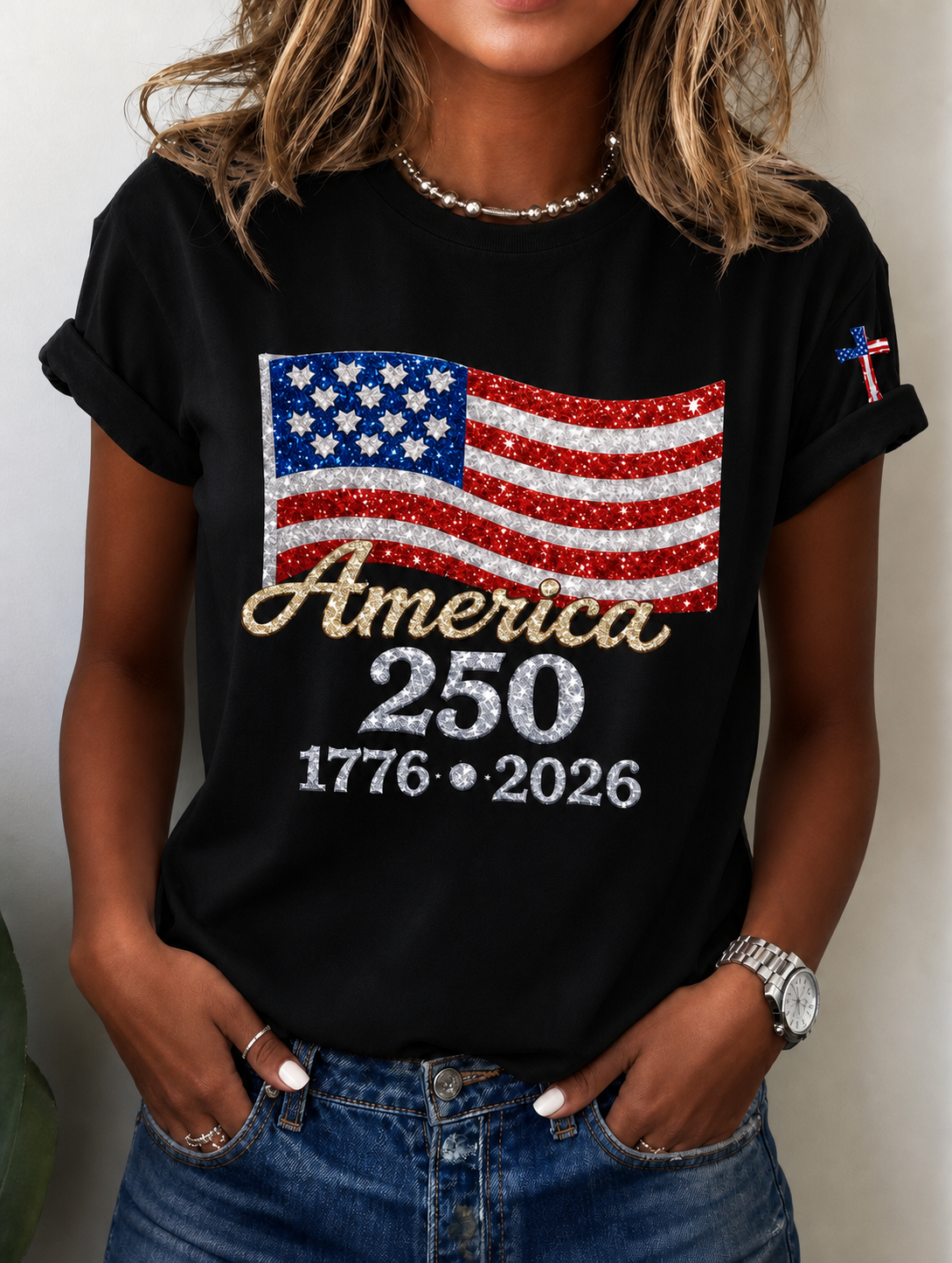Women's Casual USA 250th Anniversary Print Short-Sleeve T-Shirt