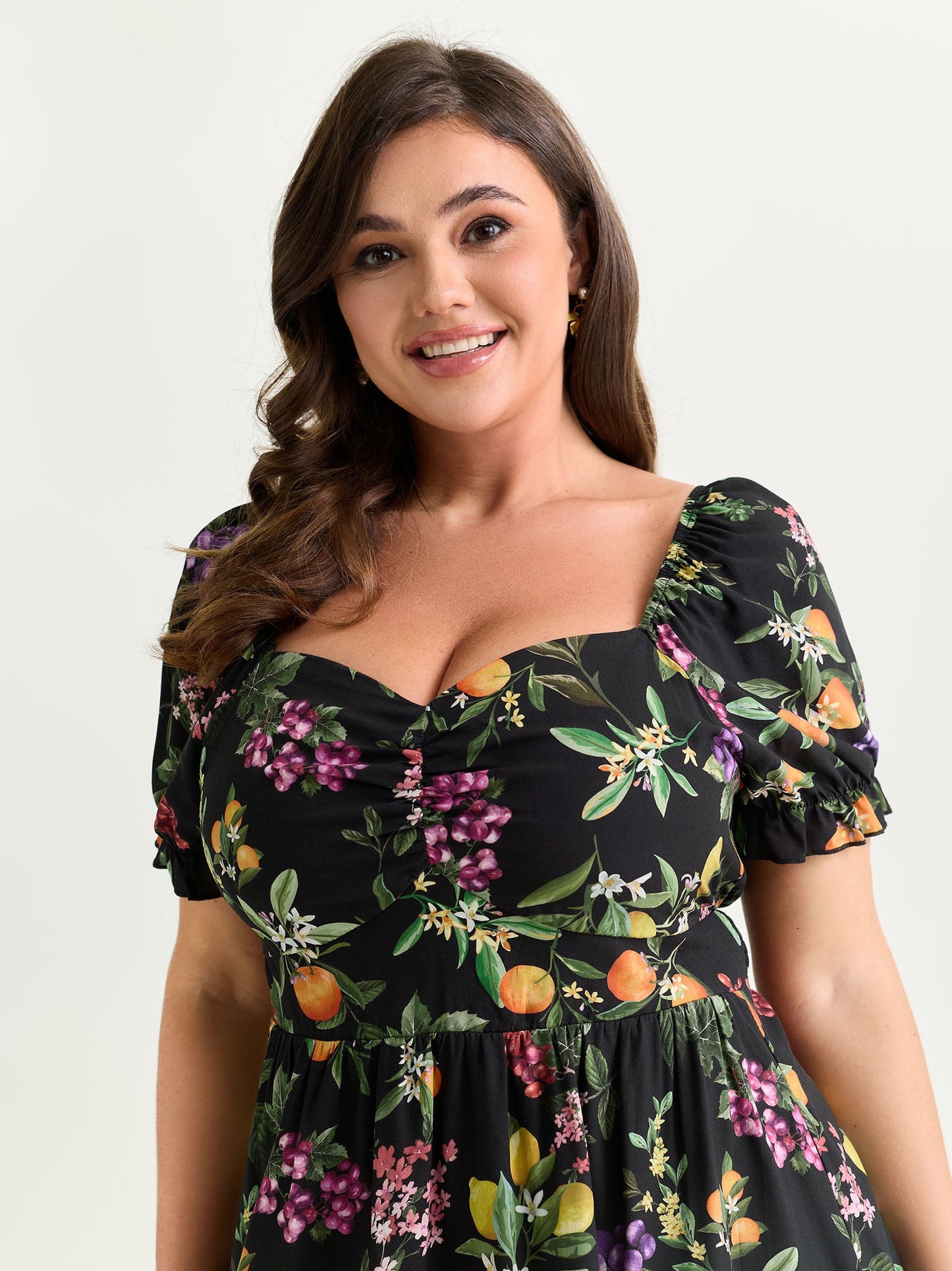Fruit Print Sweetheart Neckline Mini Dress