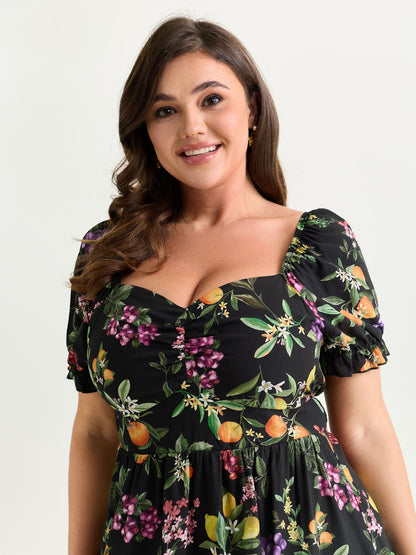 Fruit Print Sweetheart Neckline Mini Dress