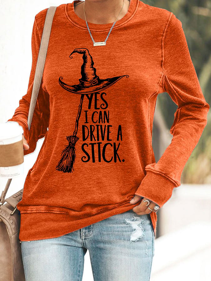 🔥Buy 2 Get 10% Off🔥Women's Yes I Can Drive A Stick Print Round Neck Sweatshirt