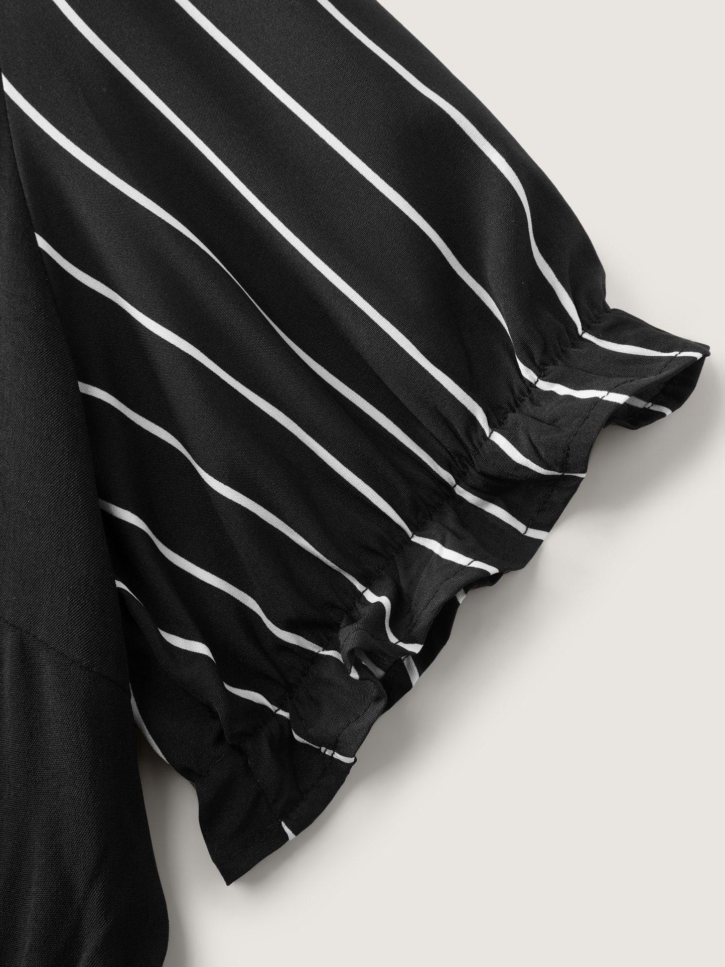 Striped Ribbon Neckline Contrast Midi Dress