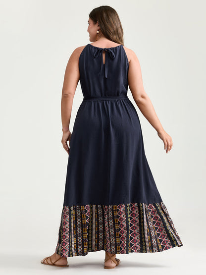 Colorful Boho Striped Hem Halter Neck Maxi Dress