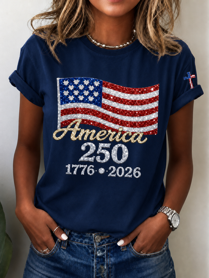 Women's Casual USA 250th Anniversary Print Short-Sleeve T-Shirt