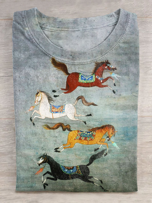 Horse  Art Print Short Sleeve Casual T-shirt