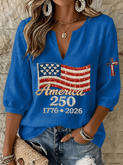 Women's U.S. 250th Anniversary Print V-Neck Top