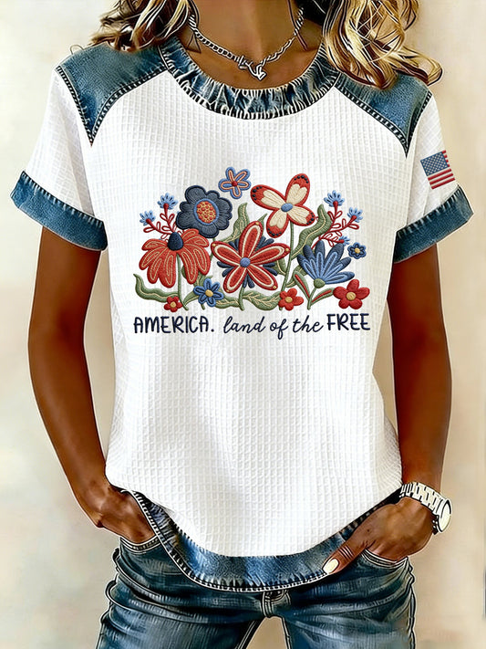 Women's 250th Anniversary American Denim Print Casual Top