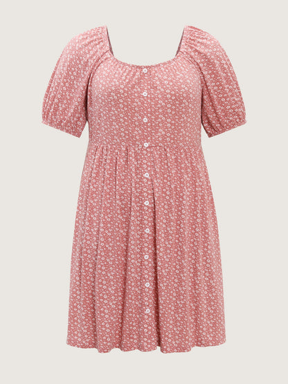 Floral Print Button Detail Mini Dress