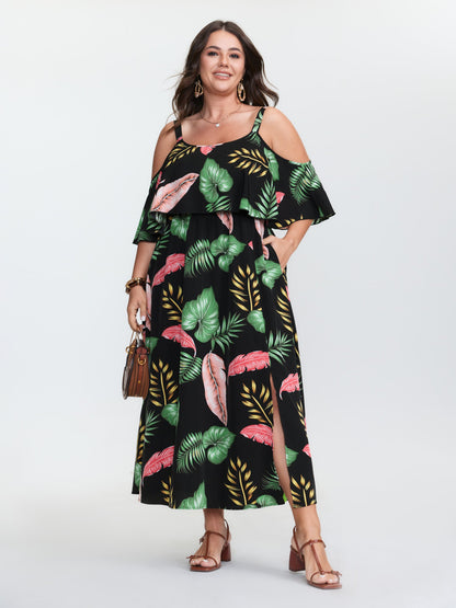 Tropical Pattern Off-Shoulder Maxi Dress