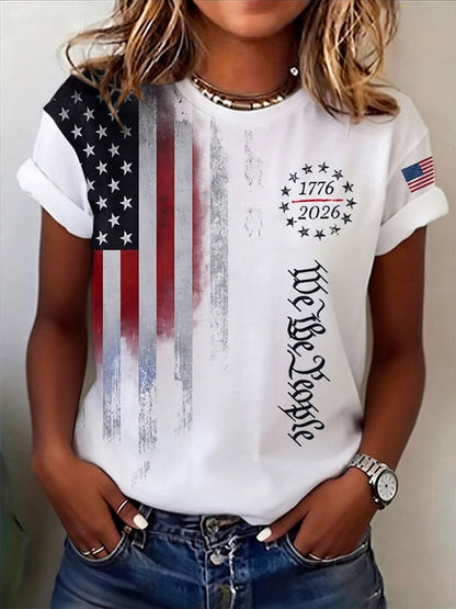 Women'S Casual American 250Th Anniversary Printed Short-Sleeve T-Shirt