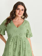 Eyelet Embroidered Ruffled Sleeve Mini Dress