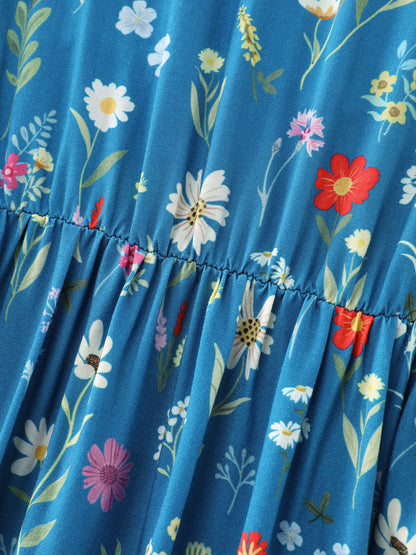 Floral Print Pockets Tiered Maxi Dress