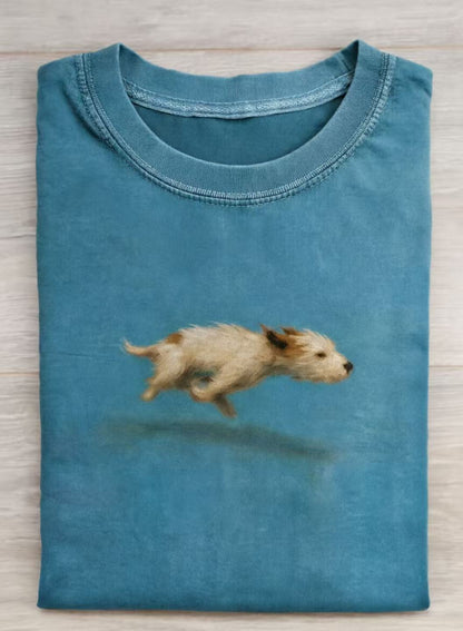 Funny Cute Running Dog Art Print Casual Cotton Short Sleeve T-shirt