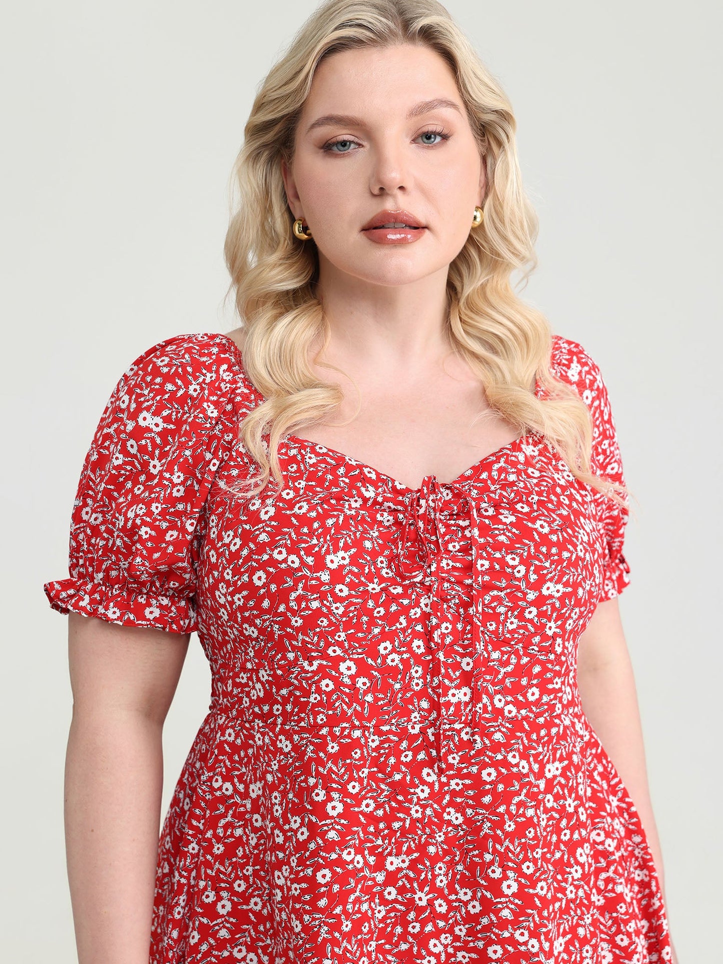Micro Floral Print Shirred Bow-Tie Mini Dress