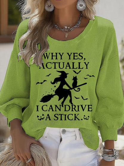 Women's Yes I Can Drive A Stick Print Round Neck T-shirt