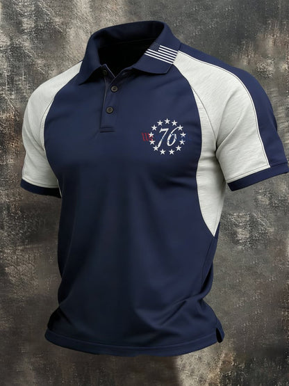 Men's Retro Patriot Color Block Polo Collar Short Sleeve