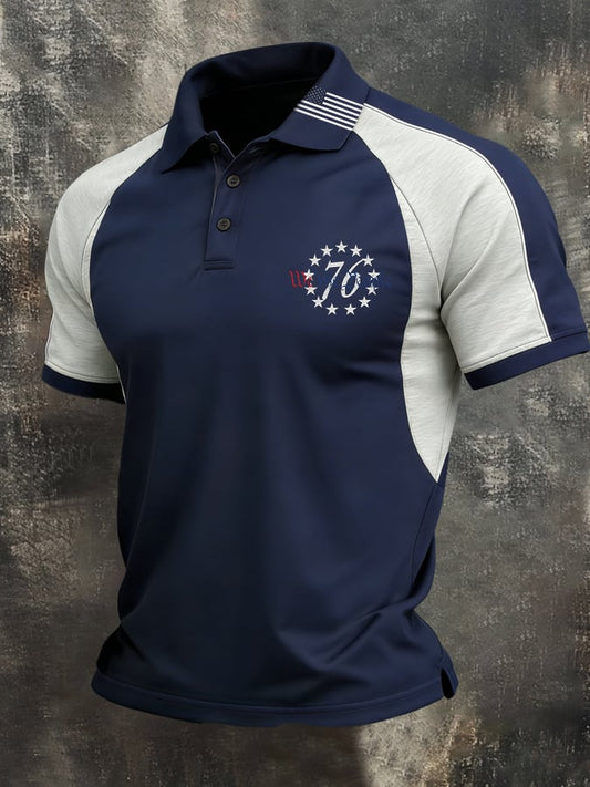Men's Retro Patriot Color Block Polo Collar Short Sleeve
