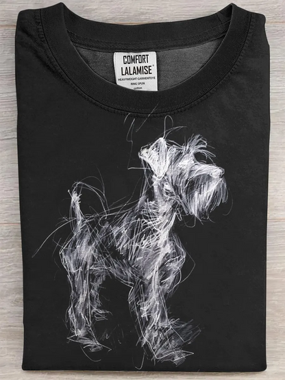 Retro Schnauzer Abstract Art Print Casual Pure Cotton Short Sleeved T-shirt