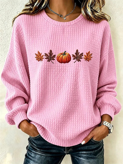 Women's Pumpkin Print Crew Neck Check Sweatshirt