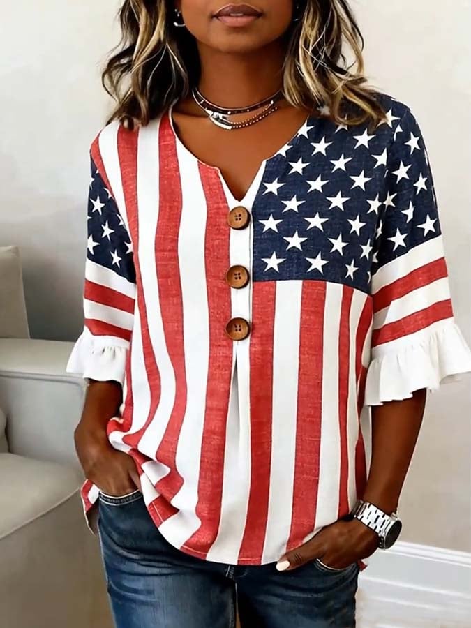Women'S Casual Printed Independence Day Top