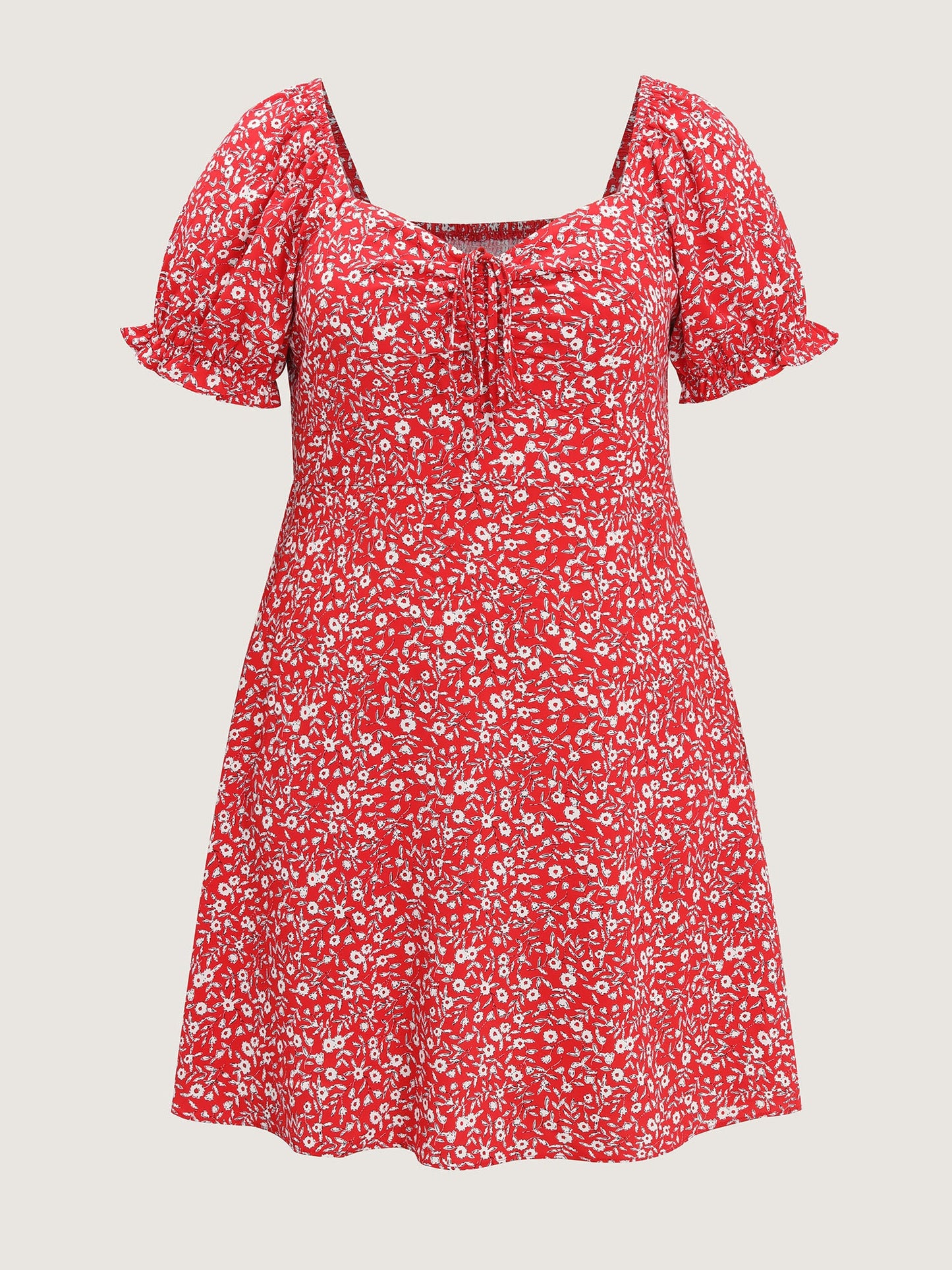 Micro Floral Print Shirred Bow-Tie Mini Dress