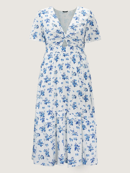 Floral Print Cut-Out Twisted Midi Dress