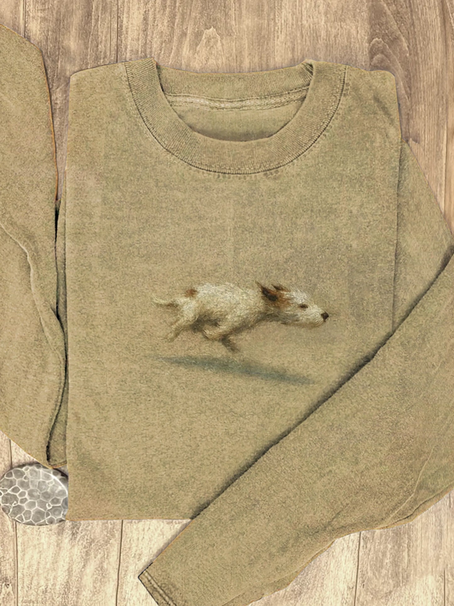 Funny Cute Running Dog Art Print Casaul Cotton Long Sleeve Shirt