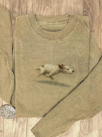 Funny Cute Running Dog Art Print Casaul Cotton Long Sleeve Shirt