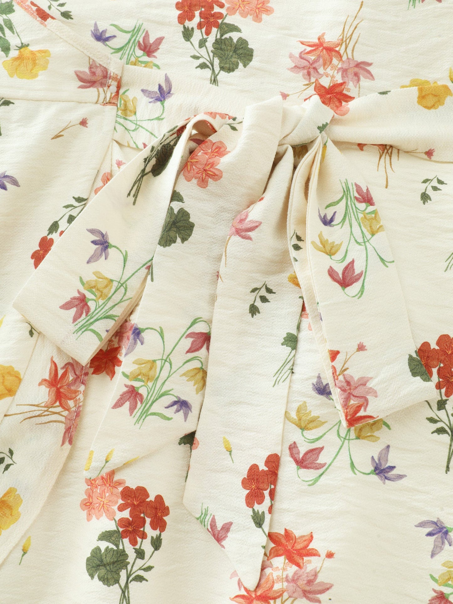 Floral Print Wrap Neckline Pockets Midi Dress