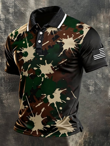 Men's Retro "Patriot" Color-Block Short-Sleeve Polo Shirt