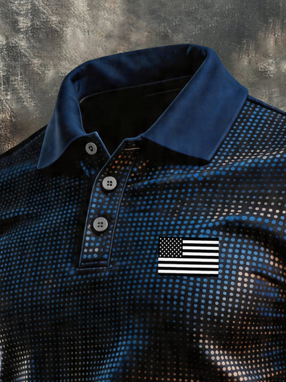 Men's Retro Patriotic Color-Block Short-Sleeve Polo Shirt