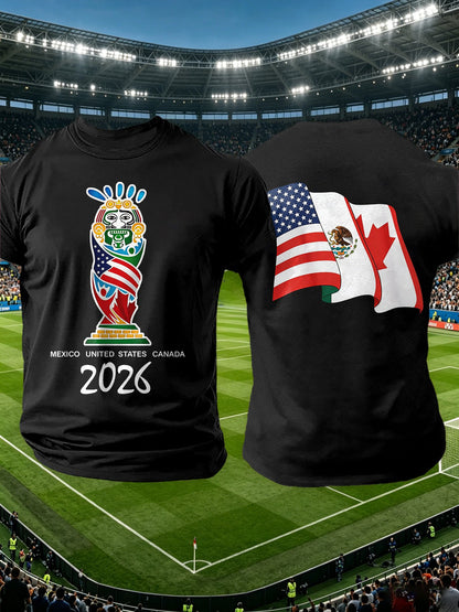 Men's Retro  2026 Soccer Mexico United States Canada Print T-Shirt