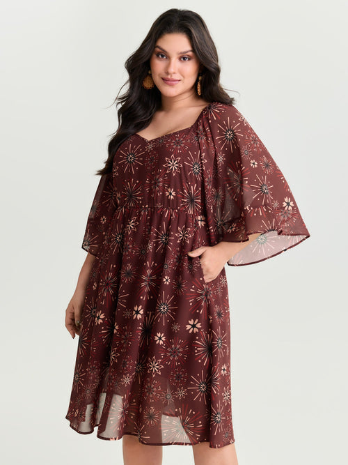 Vintage Floral Print Flowy Mesh Midi Dress