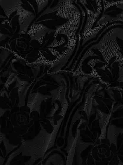 Flocked Spliced Velvety Tie Maxi Dress
