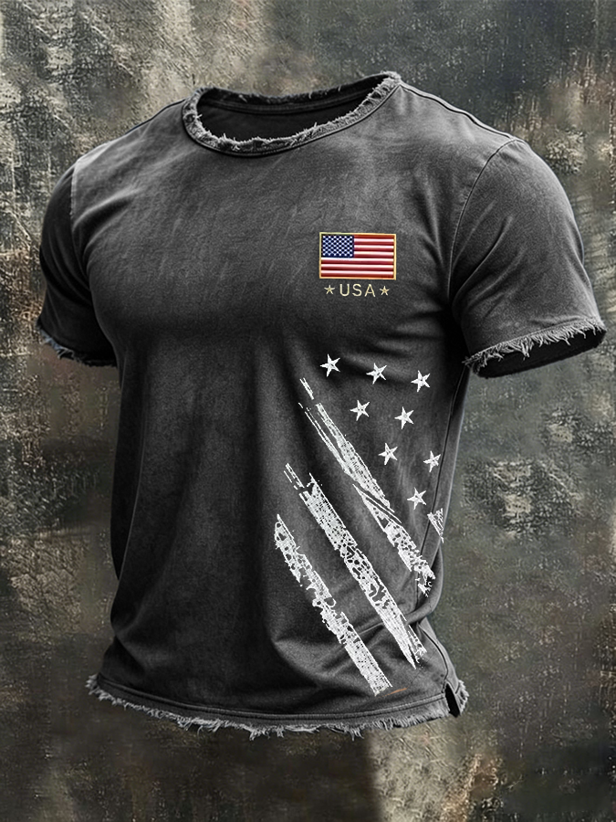 Men's American Flag Printed Casual T-shirt