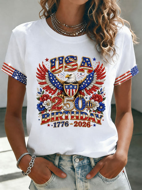 Women'S American Independence Day 250Th Anniversary Printed Short Sleeved T-Shirt