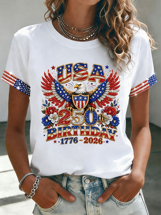 Women'S American Independence Day 250Th Anniversary Printed Short Sleeved T-Shirt