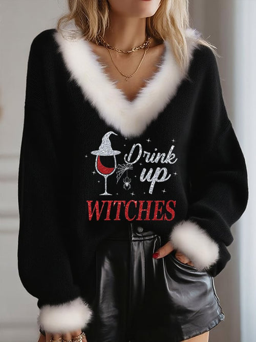 Women's Drink Up Witches Print Sweater