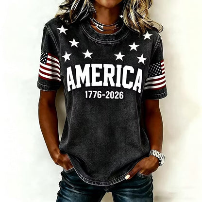 🔥Buy 3 Get 10% Off🔥Women's 1776 Independence Day Flag Print Casual T-shirt
