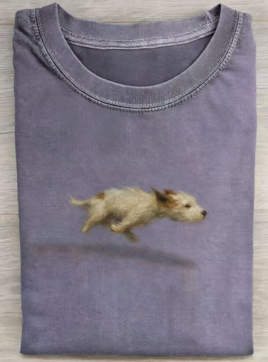 Funny Cute Running Dog Art Print Casual Cotton Short Sleeve T-shirt