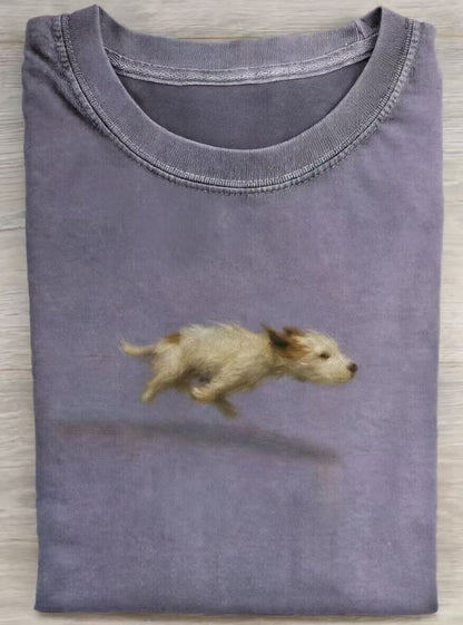 Funny Cute Running Dog Art Print Casual Cotton Short Sleeve T-shirt