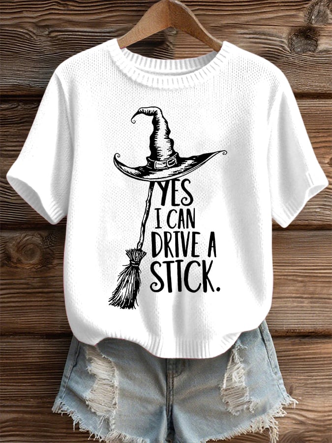 🔥HOT SALE🔥Women's Yes I Can Drive A Stick Print Round Neck T-Shirt