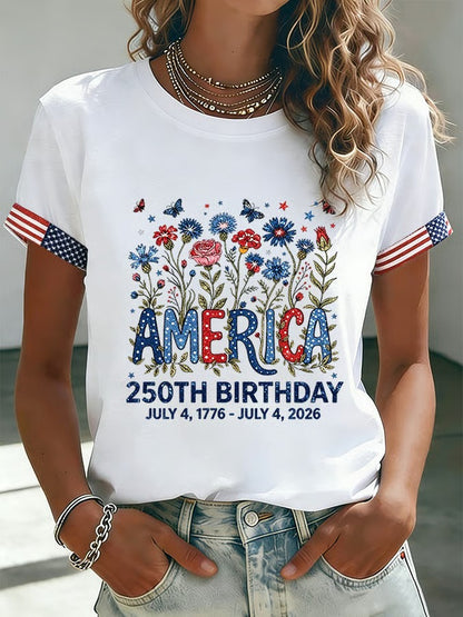 🔥Buy 3 Get 10% Off🔥Women's 250 Years Of Freedom Flower Art Print T-shirt
