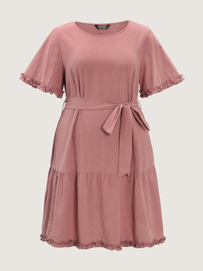 Pure Cotton Waist-Tie Mini Dress