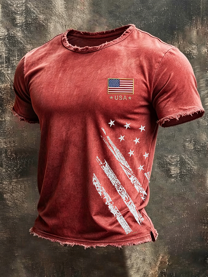 Men's American Flag Printed Casual T-shirt
