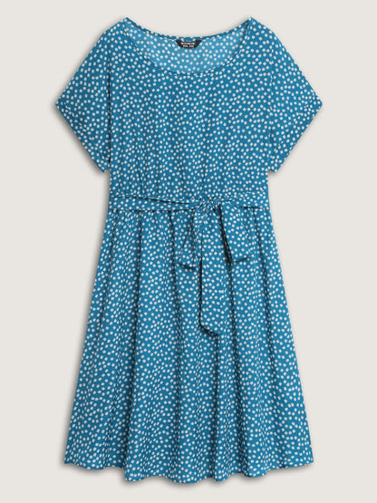 Micro Floral Print Belted Mini Dress