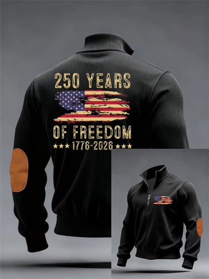 Men's 250th America Anniversary Casual Printed Zip Knit Sweatshirt