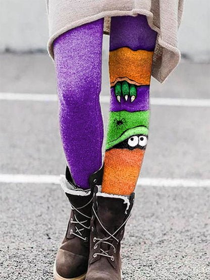 Fashion Halloween Peek Monster Print Leggings