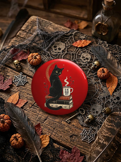 Unisex Retro Halloween Is He Dead Yet Black Cat Pin-Back Button