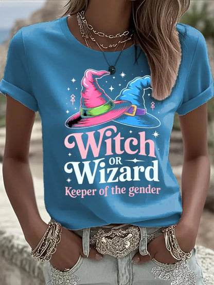 Women's  halloweenwitch print casual T-shirt